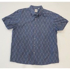 ROWM Patterned Shirt Men's Button Down Short Sleeve Size XL Blue And Gray
